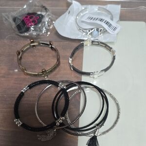 Black and Silver Beaded Bracelet Set